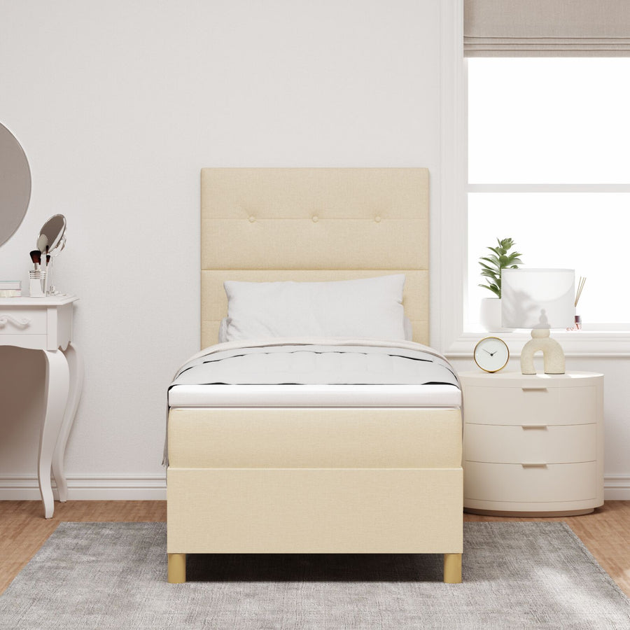 Boxspringbed Met Matras Crème 100X200 Cm Stof Blauw