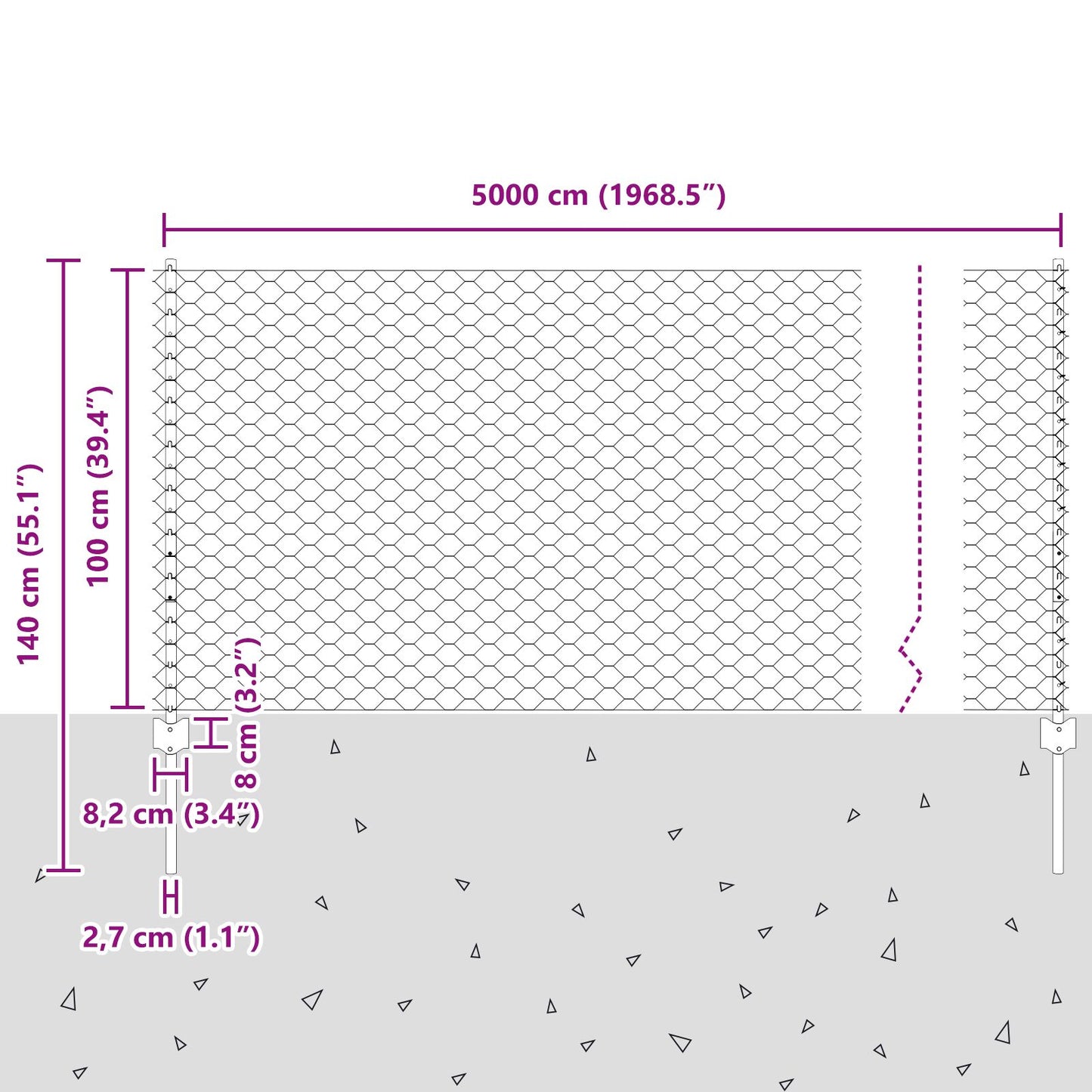 Hekpalen 10 Stuks U-Channel 140 Cm Gegalvaniseerd Staal,  Zeshoekig Hek 1X50 M Gegalvaniseerd Staal
