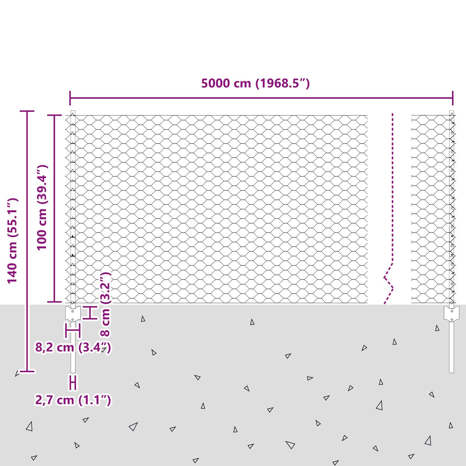 Hekpalen 10 Stuks U-Channel 140 Cm Gegalvaniseerd Staal,  Zeshoekig Hek 1X50 M Gegalvaniseerd Staal