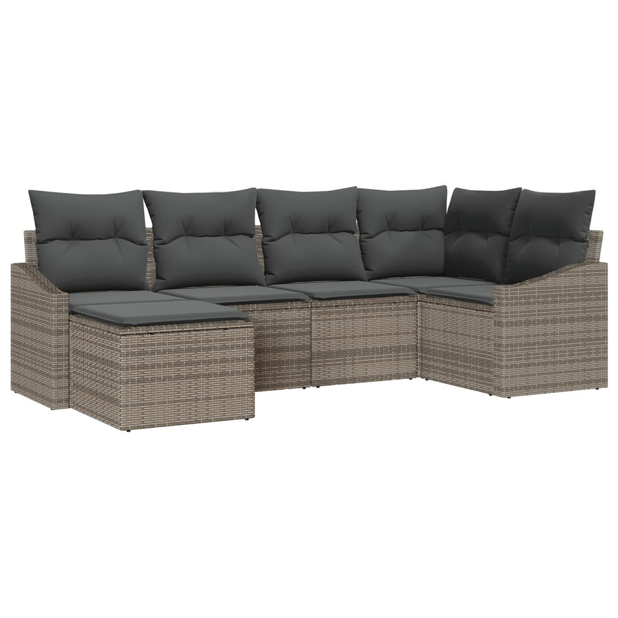 6-Delige Tuin Eetset Met Kussens Grijs Poly Rattan
