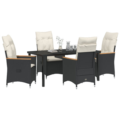 5-Delige Tuin Eettafel Set Met Kussens - Zwart Poly Rattan
