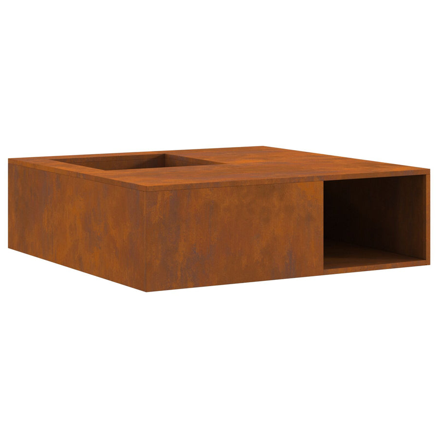 Vuurkorf Met Houtopslag 100X100X30 Cm Weerbestendig Staal Verweerd staal/Bruin