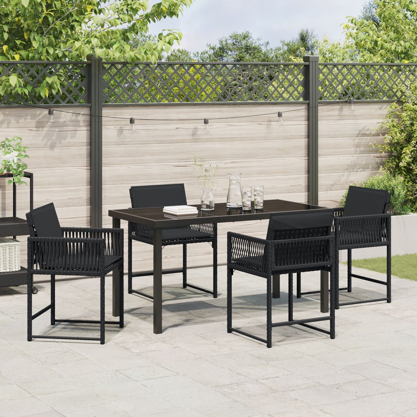 5-Delige Tuinset Met Kussens Zwart Poly Rattan