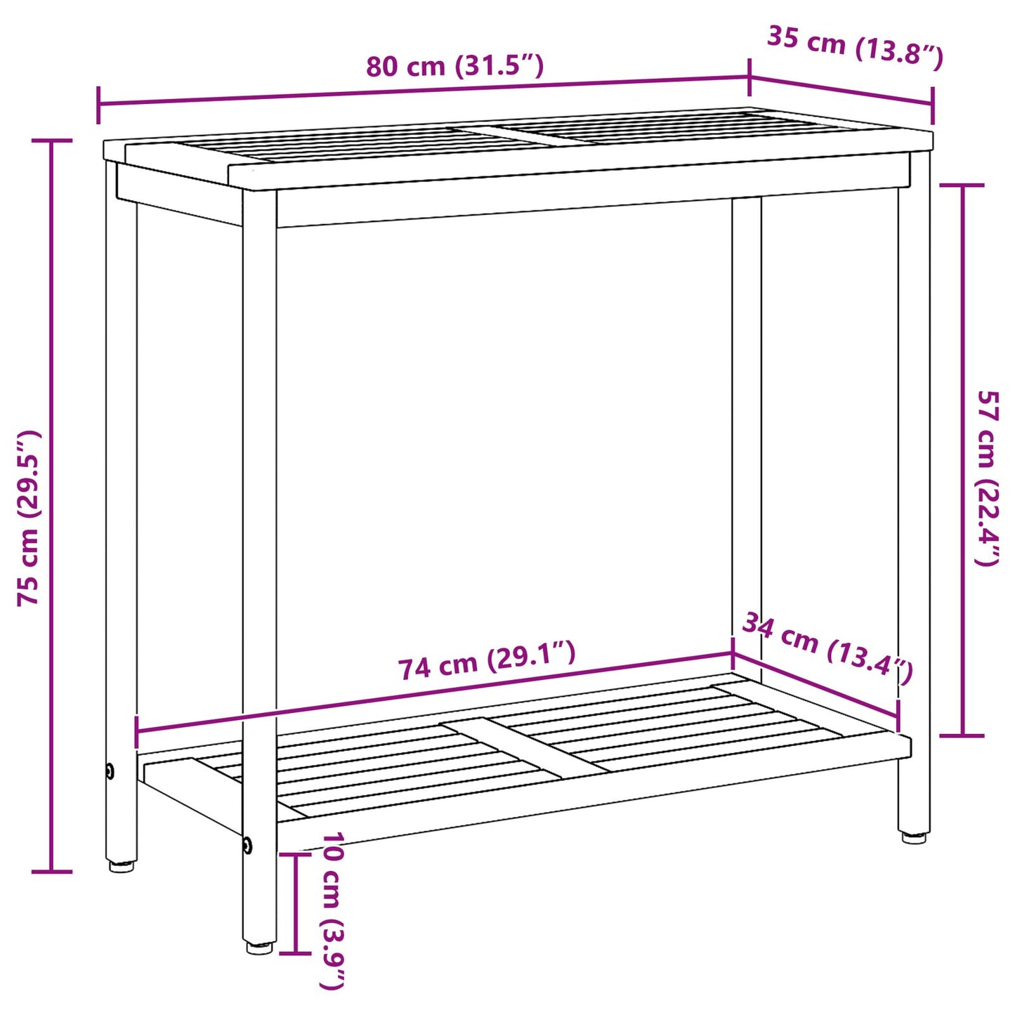 Buitentafel E & Grijze 35X80X75 Cm Massief Hout En Staal Natuurlijk en grijs 80 x 35 x 75 cm
