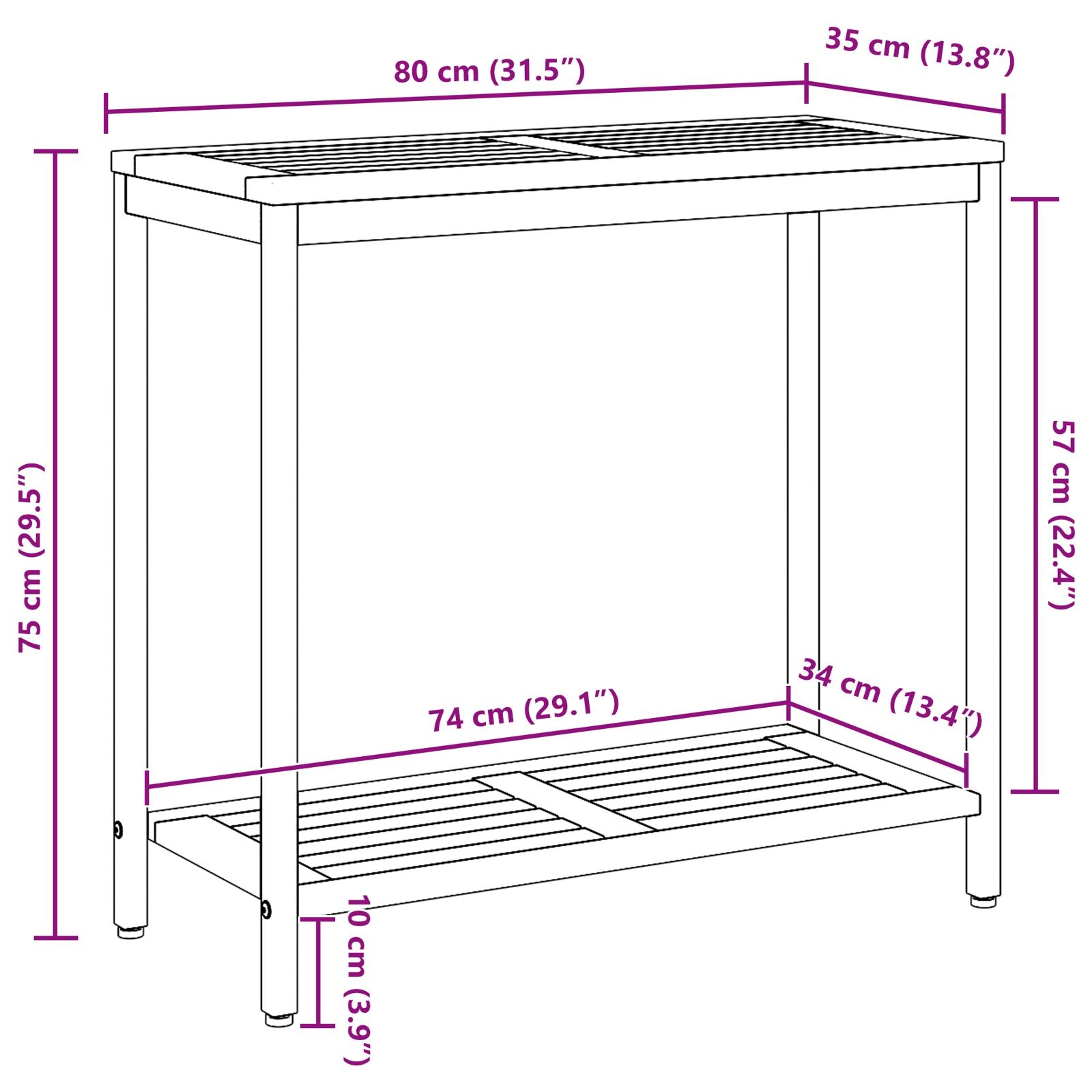 Buitentafel E & Grijze 35X80X75 Cm Massief Hout En Staal Natuurlijk en grijs 80 x 35 x 75 cm