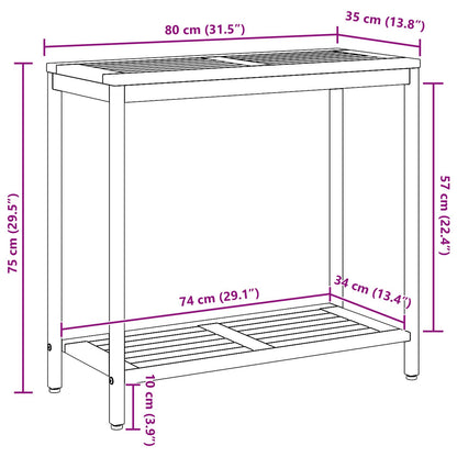 Buitentafel E & Grijze 35X80X75 Cm Massief Hout En Staal Natuurlijk en grijs 80 x 35 x 75 cm