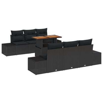 Tuin Sofa Set 7-Delig Zwart Rattan Buiten Tafel Rechthoekig