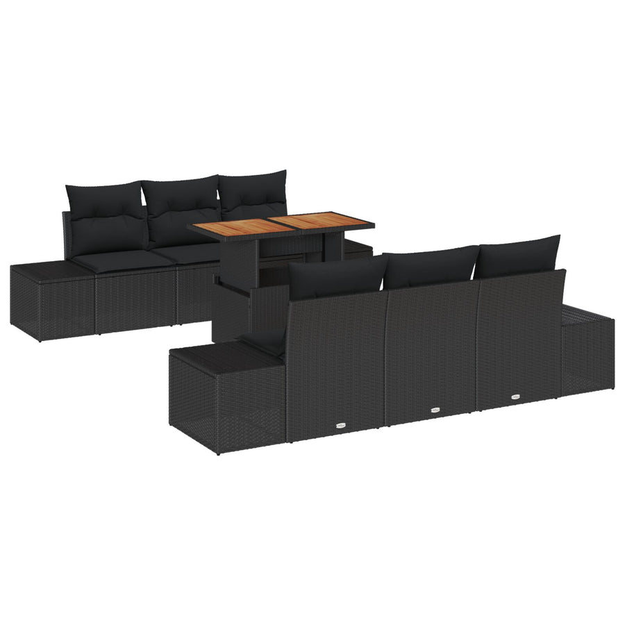 Tuin Sofa Set 7-Delig Zwart Rattan Buiten Tafel Rechthoekig
