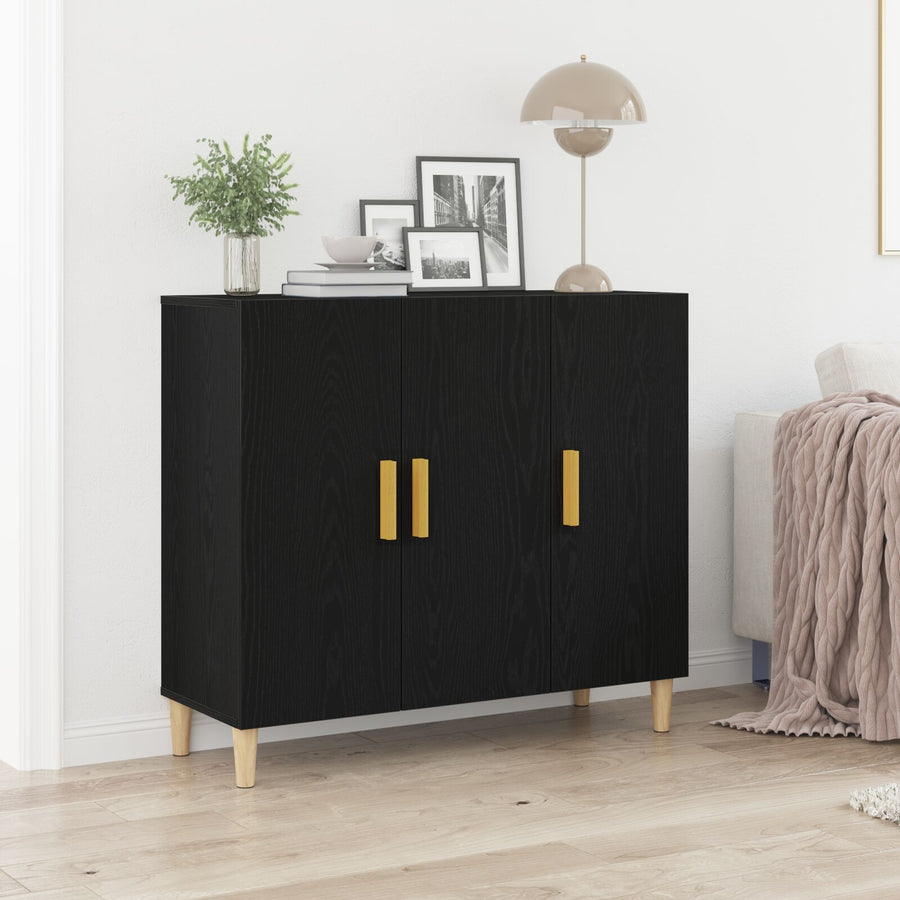 Sideboard Zwart Eiken 90X34X80 Cm Houtbewerkt