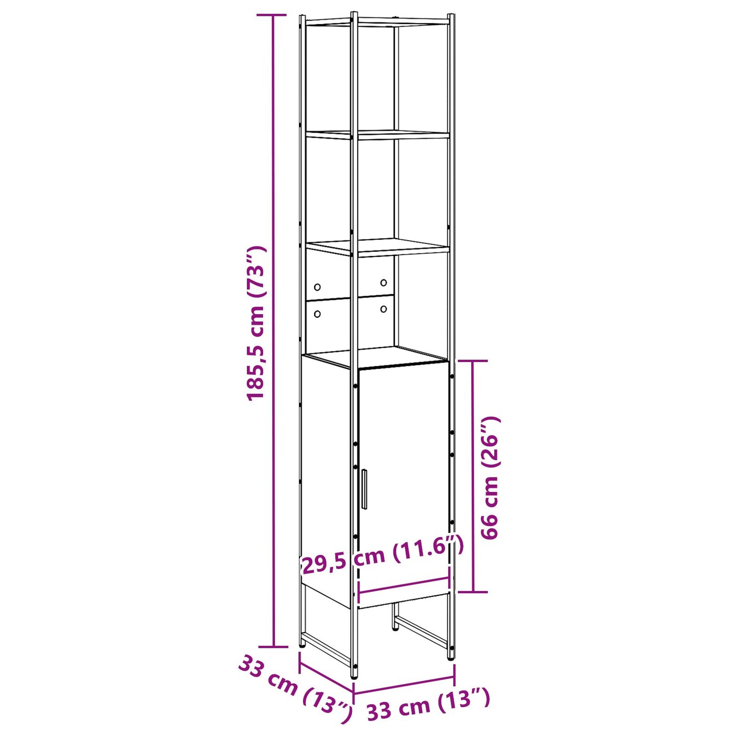 Badkamerkast Zwart Eiken 33X33X185,5 Cm Engineered Wood