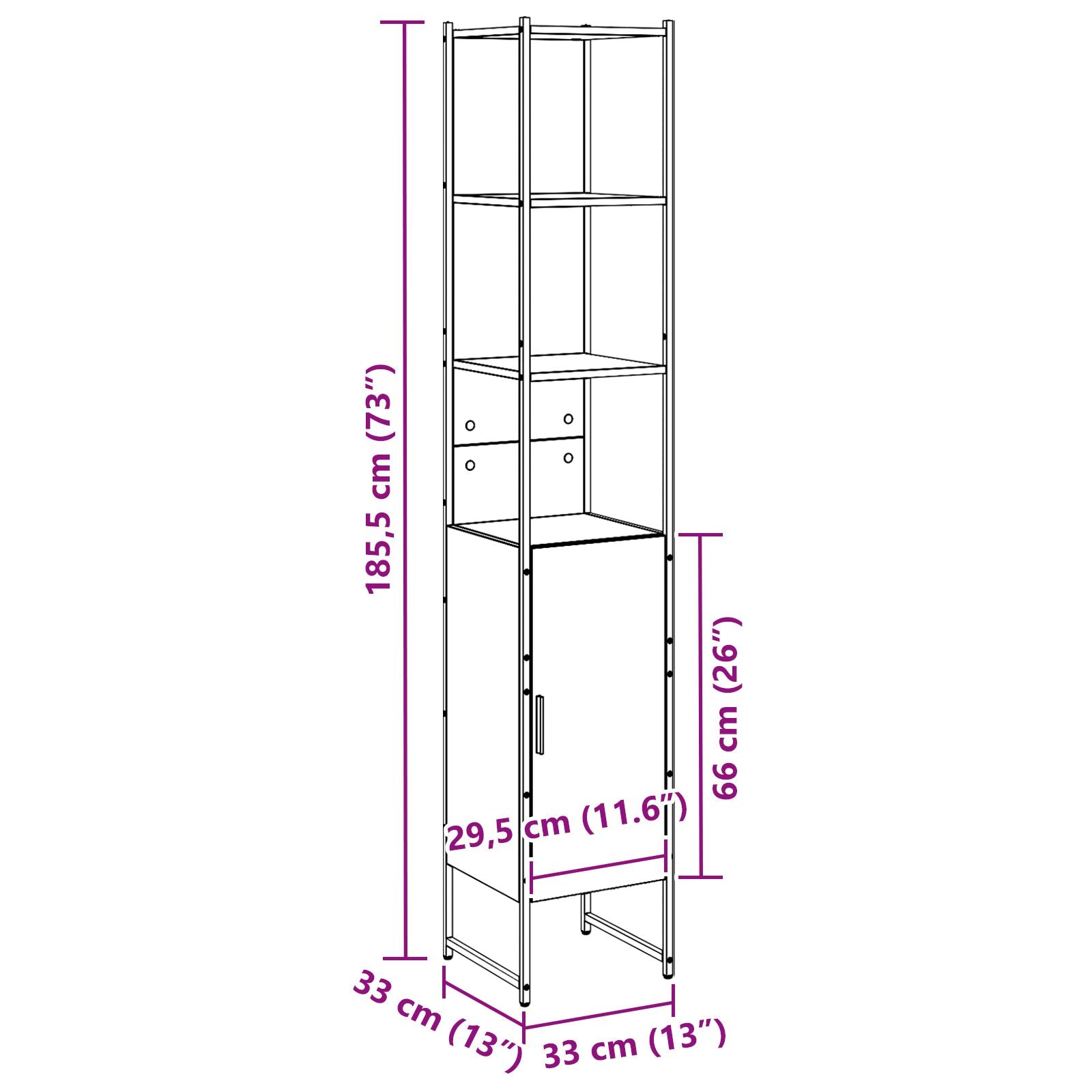 Badkamerkast Zwart Eiken 33X33X185,5 Cm Engineered Wood