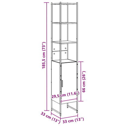 Badkamerkast Zwart Eiken 33X33X185,5 Cm Engineered Wood