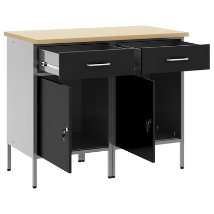 Werkcabinet 2 Stuks En Grijs Bewerkt Hout En Staal 2x (84 cm) Zwart 2x kast