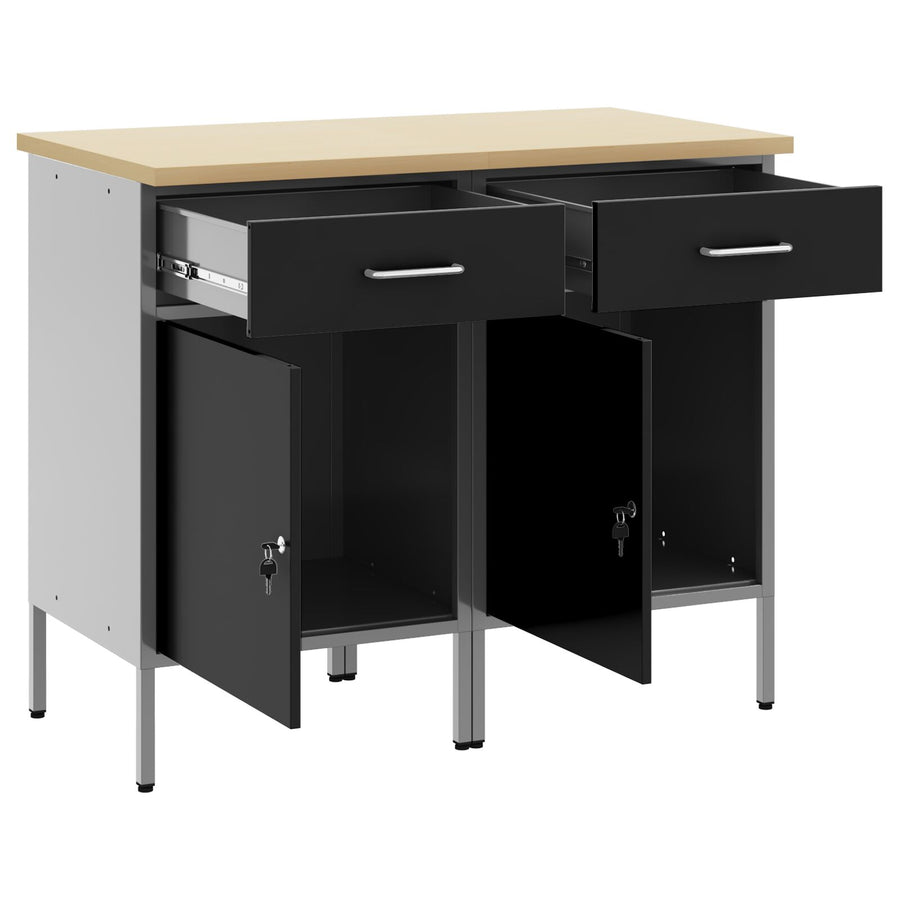 Werkcabinet 2 Stuks En Grijs Bewerkt Hout En Staal 2x (84 cm) Zwart 2x kast