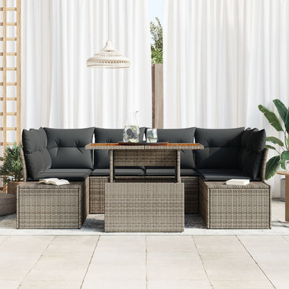 7-Delige Tuin Sofa Set Met Kussens Grijs Poly Rattan