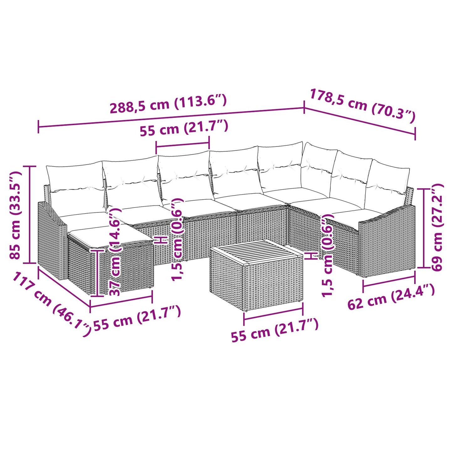 9 Delige Tuin Sofa Set Met Kussens Zwart Poly Rieten Acaciahout