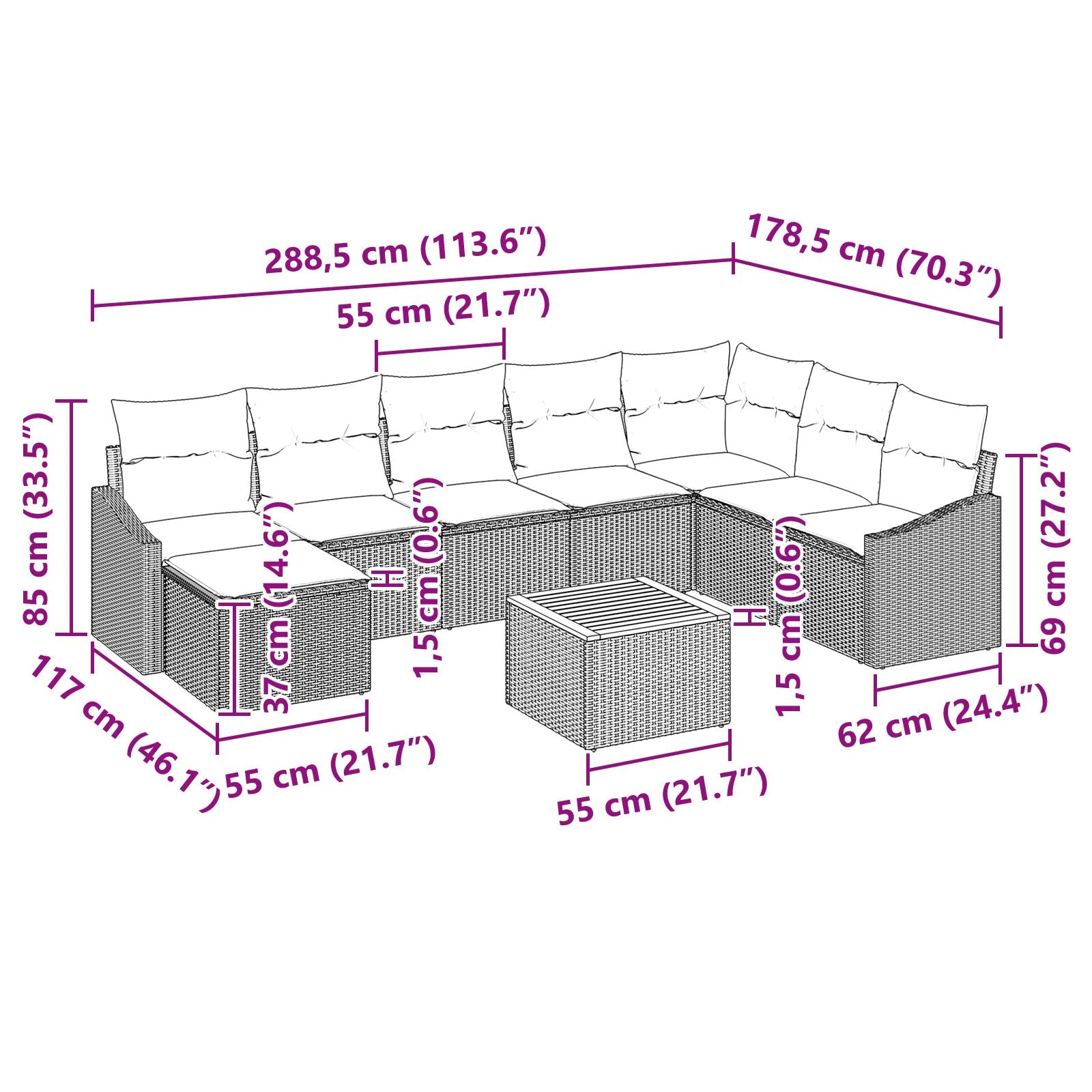 9 Delige Tuin Sofa Set Met Kussens Zwart Poly Rieten Acaciahout
