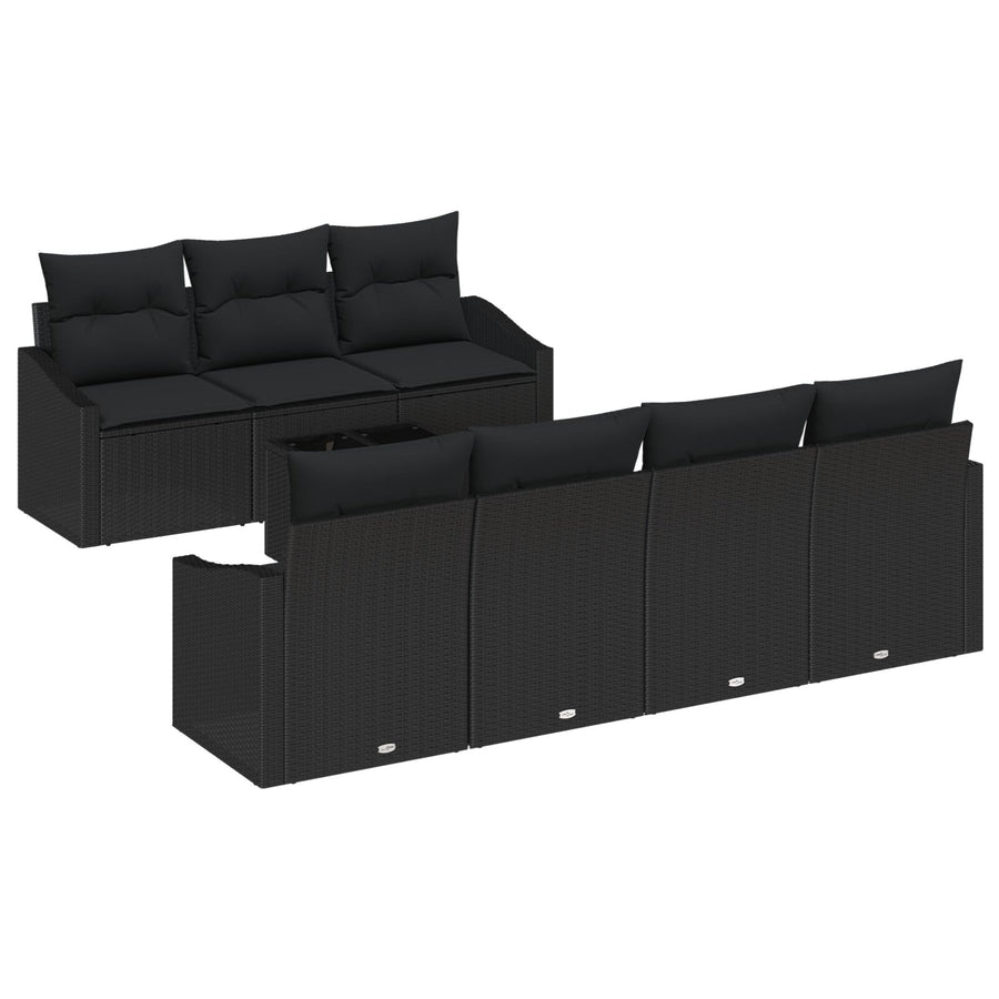 8-Delige Tuin Sofa Set Met Kussens Zwart Poly Rattan