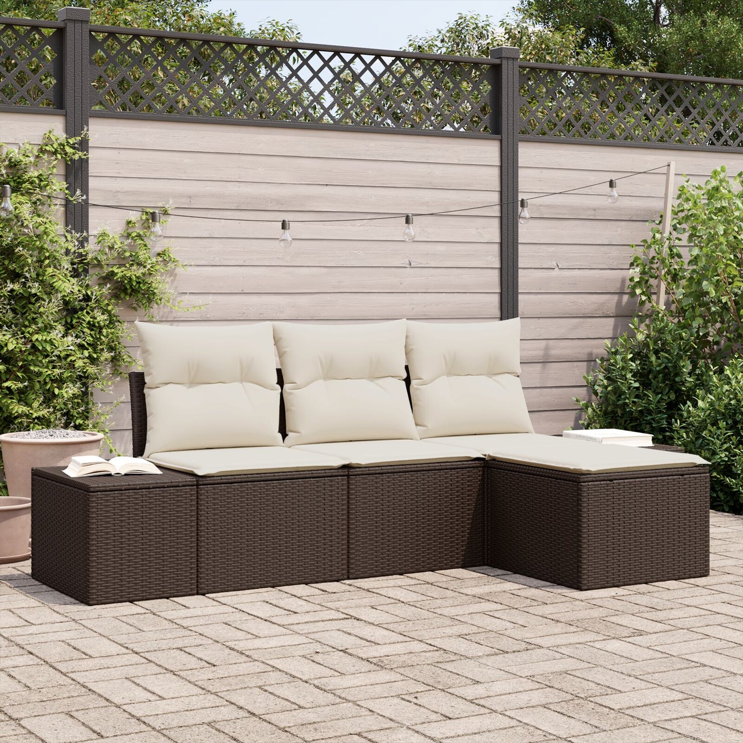 4-Delige Tuin Sofa Set Met Kussens Bruine Poly Rattan