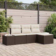 Loungeset poly rattan 4 personen bruin crème