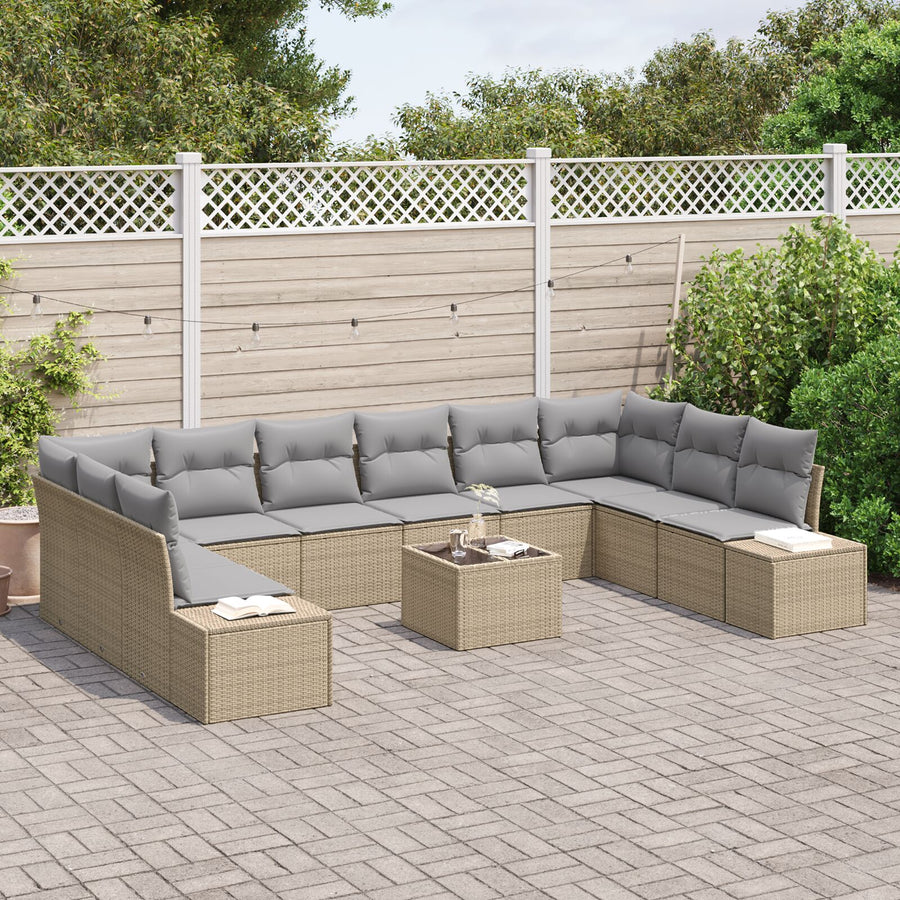 11-Delige Tuin Sofa Set Met Kussens Zwart Poly Rattan