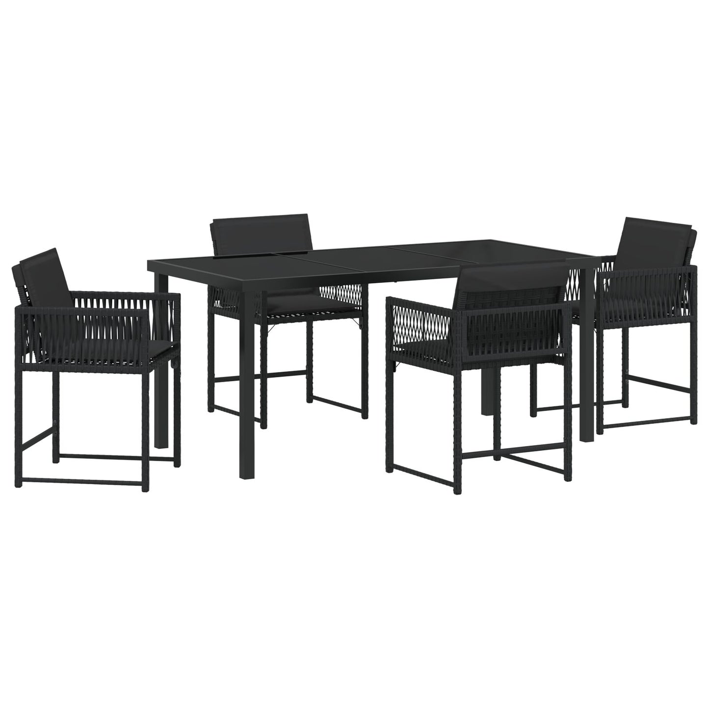 5-Delige Tuin Eetset Met Kussens Zwart Poly Rattan