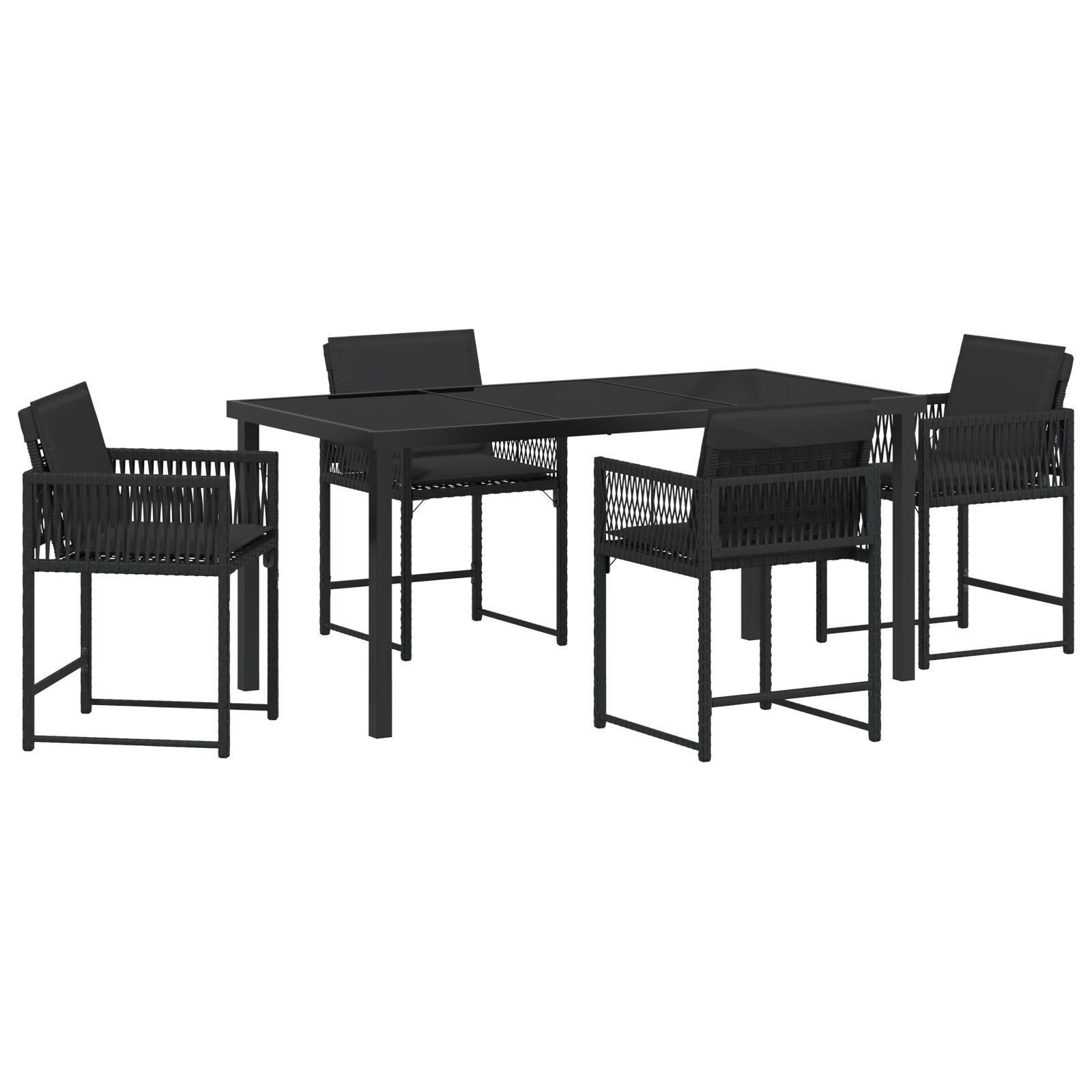 5-Delige Tuin Eetset Met Kussens Zwart Poly Rattan