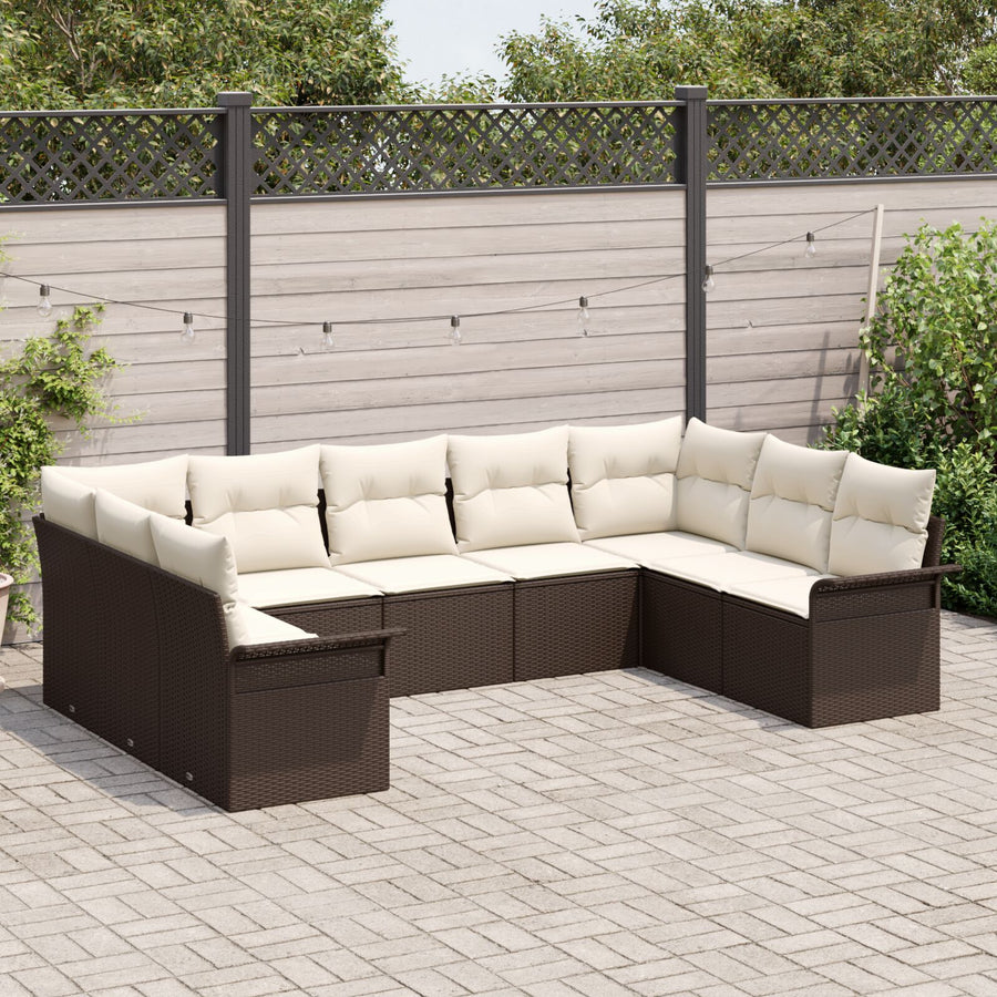 9-Delige Tuin Sofa Set Met Kussens Poly Rattan Bruin en crème zonder tafel