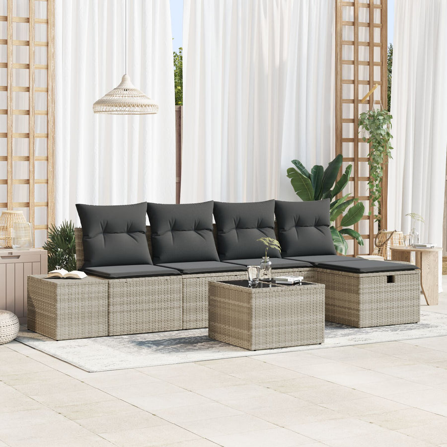 6-Delig Tuinsalonset Met Kussens Lichtgrijs Poly Rattan Wit