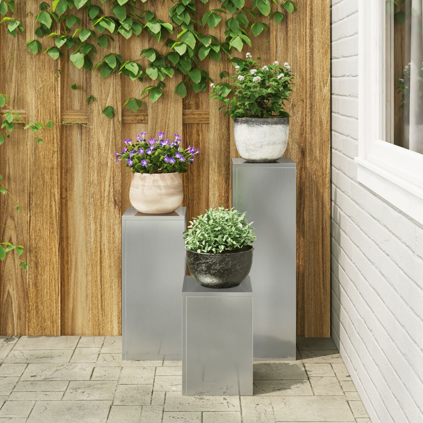 Buiten Plantenstandaards Pillar Set Van 3 Gegalvaniseerd staal 3x (35/55/75 cm)