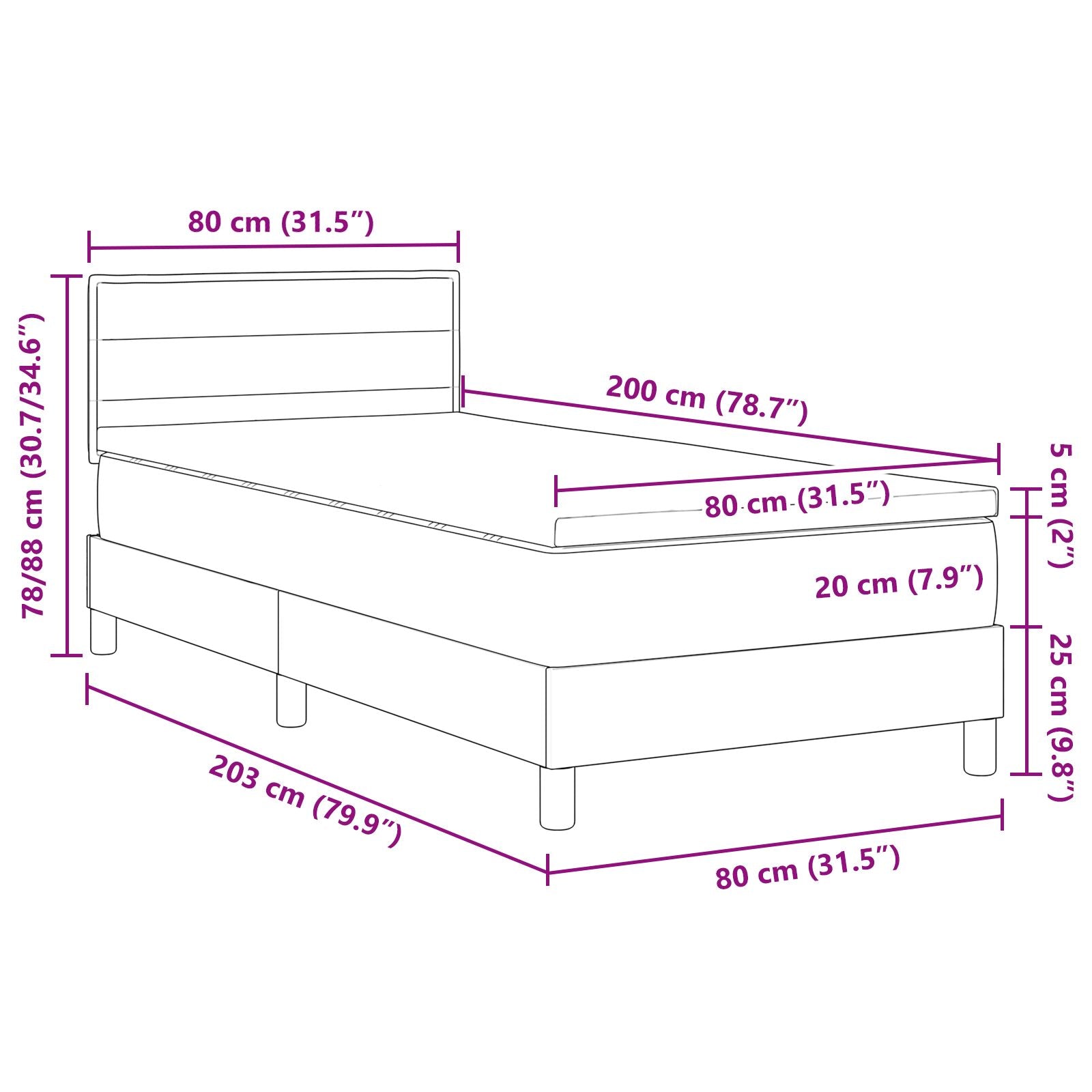 Boxspringbed Met Matras Stof Donkerbruin 80 x 200 cm Lijnen ontwerp