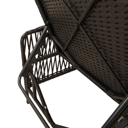 Zonnebank Set Set Van 3 Zwart En Crème Wit Pe Rattan, Metaal