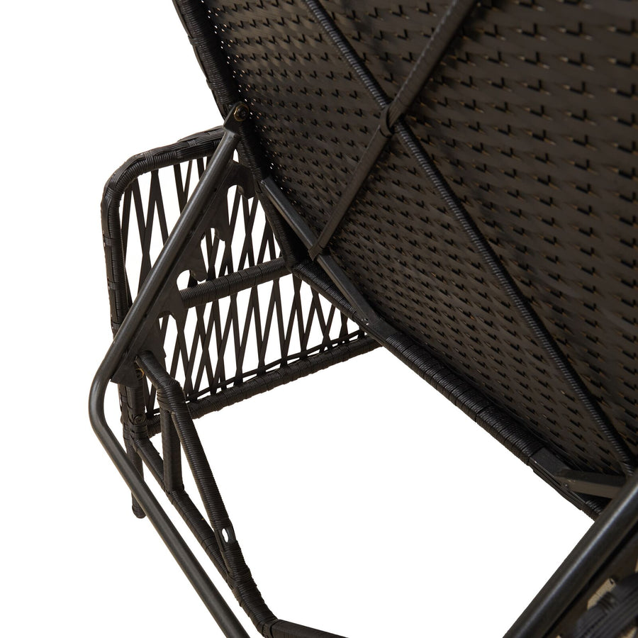 Zonnebank Set Set Van 3 Zwart En Crème Wit Pe Rattan, Metaal