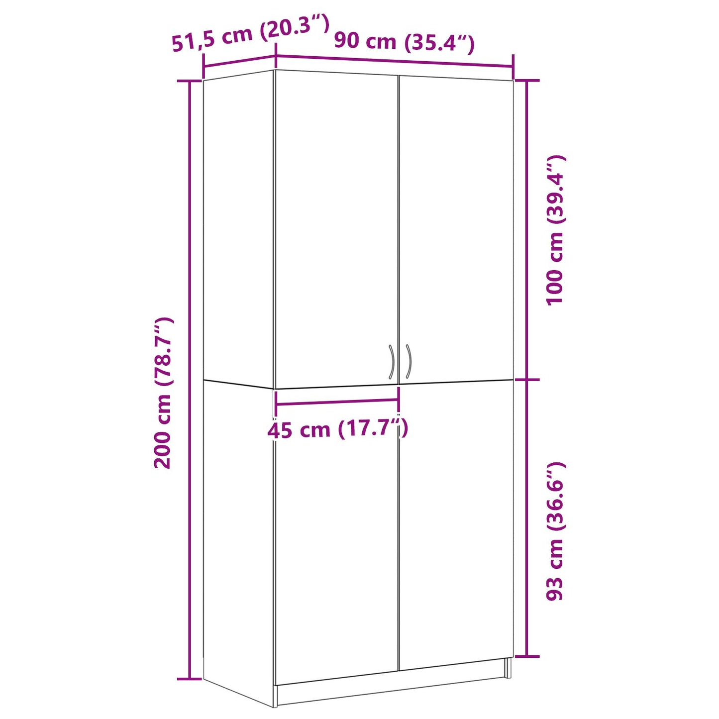 Kledingkast Zwart Eiken 90X52X200 Cm Behandeld Hout