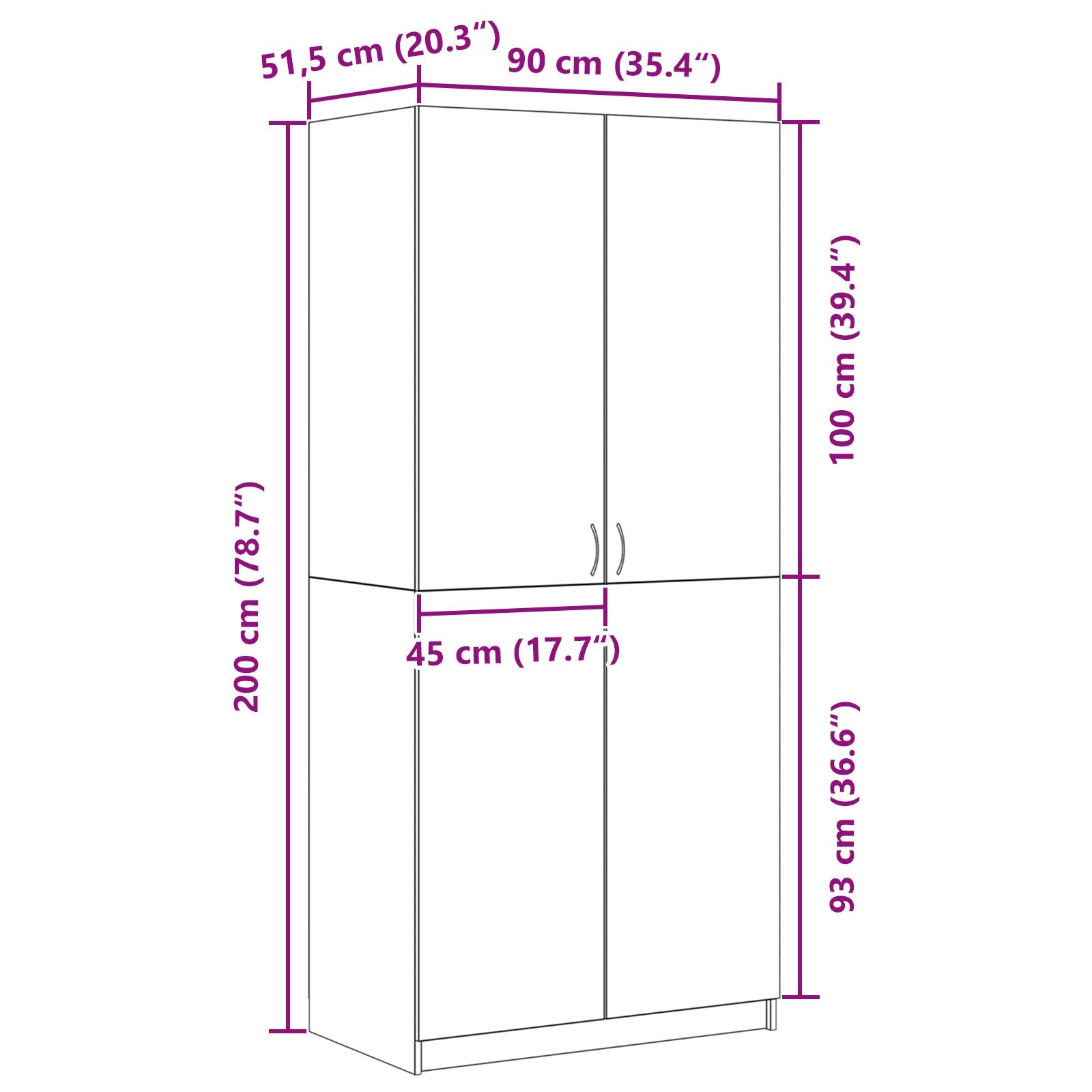 Kledingkast Zwart Eiken 90X52X200 Cm Behandeld Hout