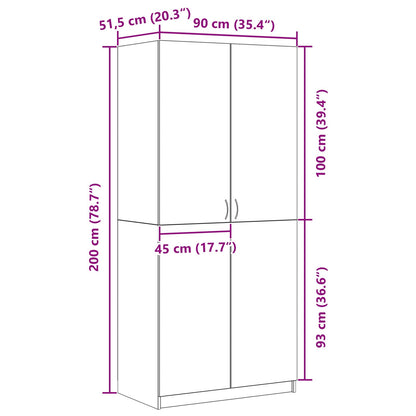 Kledingkast Zwart Eiken 90X52X200 Cm Behandeld Hout