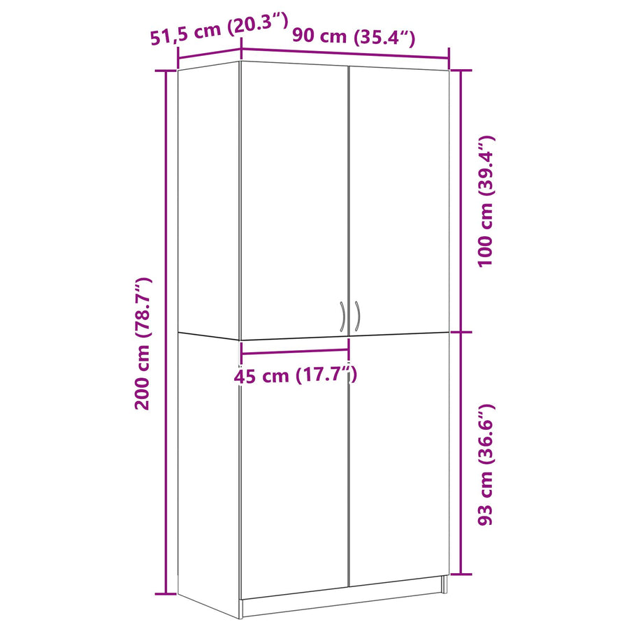 Kledingkast Zwart Eiken 90X52X200 Cm Behandeld Hout