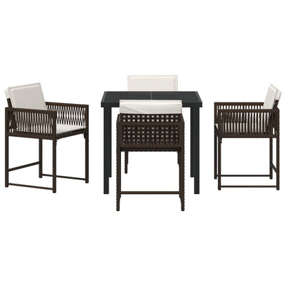 5-Delige Tuindining Set Met Kussens Bruin Poly Rattan