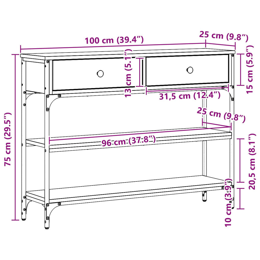 Console Tafel Ambachtelijk Eiken 100X25X75 Cm Bewerkt Hout & Staal