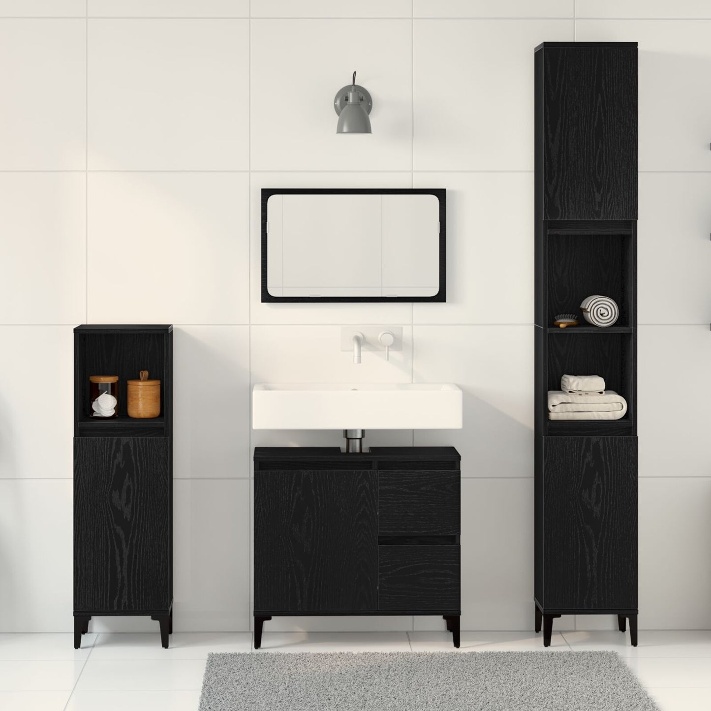 Badkamermeubel Set Set Van 3 Zwart Eiken Mdf