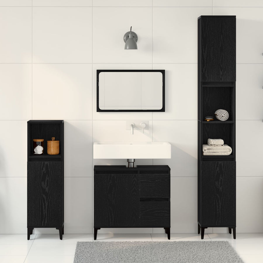 Badkamermeubel Set Set Van 3 Zwart Eiken Mdf