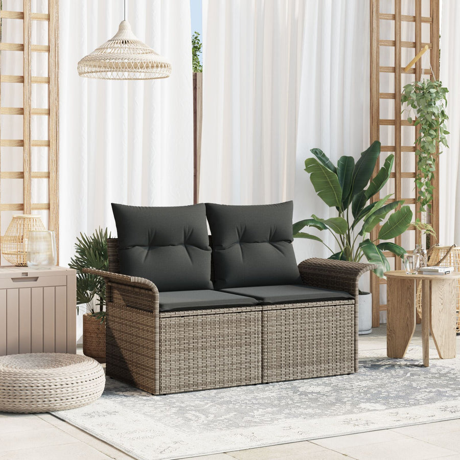 2-Zits Tuinbank Met Kussens Poly Rattan Grijs zonder opslag
