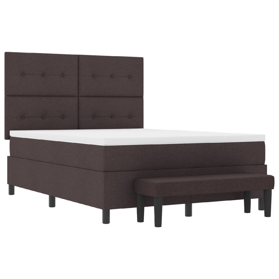 Boxspringbed Met Matras & Bank Stof Donkerbruin 140 x 200 cm Knop gestikt
