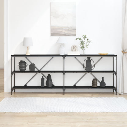 Console Tafel Zwart Eiken 200X30X75 Cm Engineered Hout En Staal
