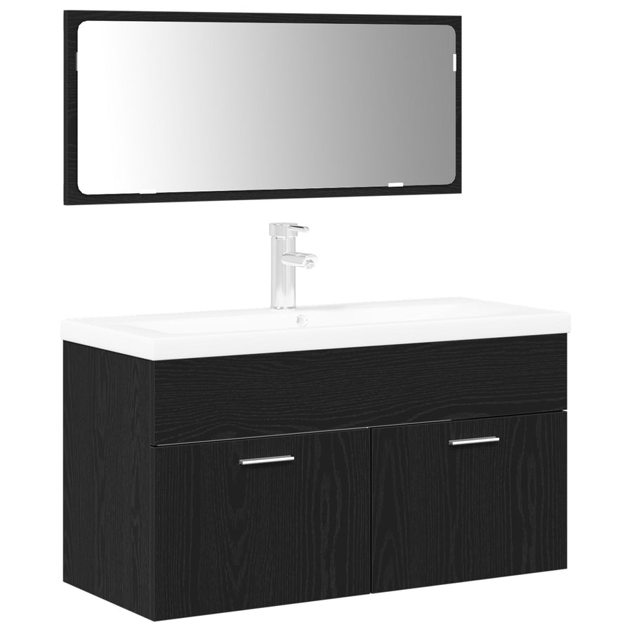 Badkamermeubel Set Set Van 2 Zwart Eiken Gefabriceerd Hout, Glas