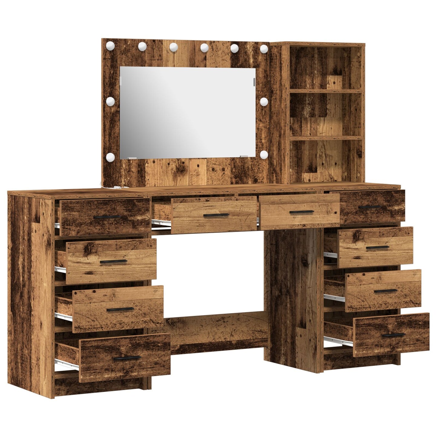 3-Delige Kaptafel Set Met Led Oud Hout Bewerkt Hout