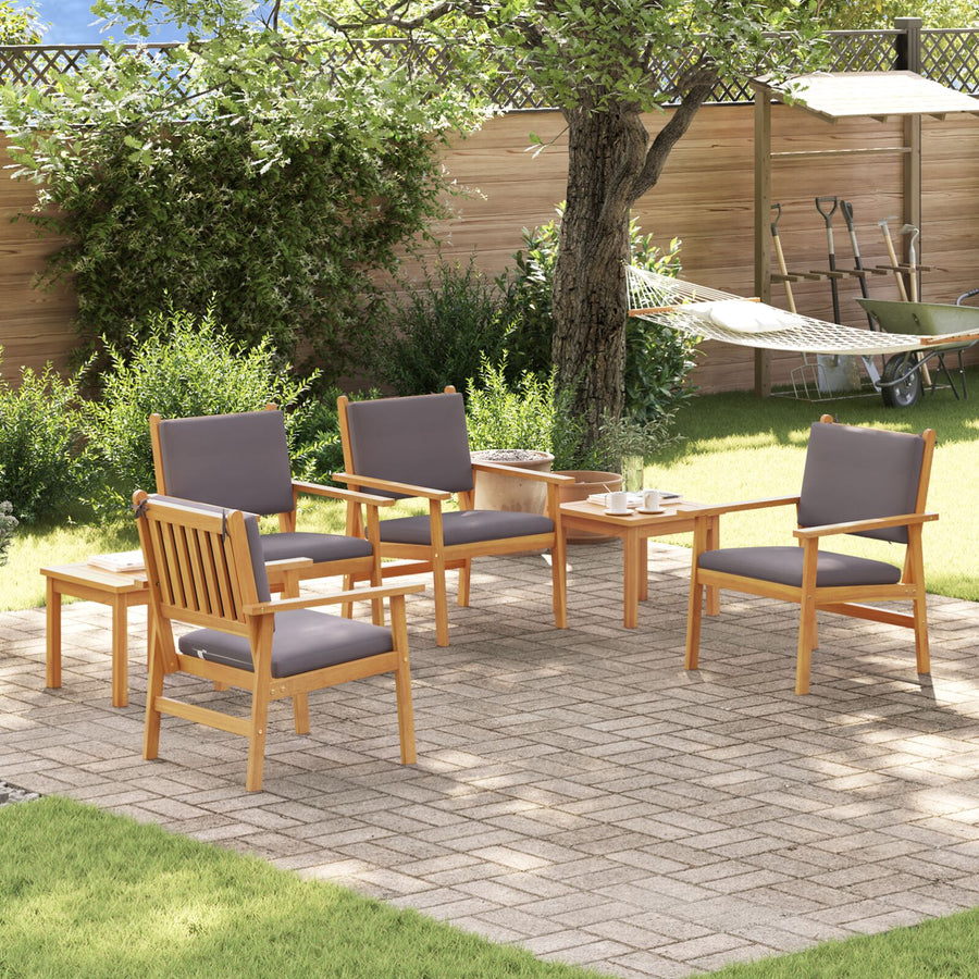 6-Delige Tuin Eetset Met Kussens Van Massief Acaciahout 2x tafel + 4x stoel Antraciet
