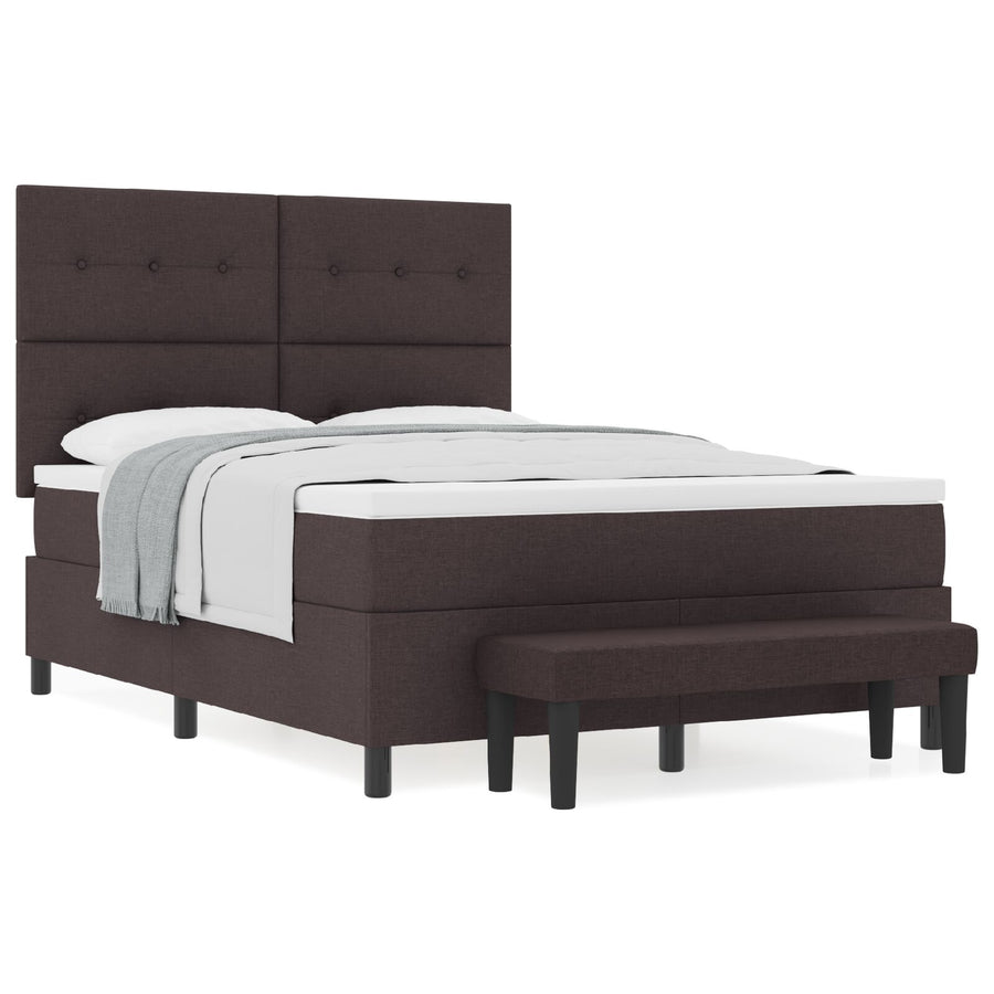 Boxspringbed Met Matras & Bank Stof Donkerbruin 140 x 200 cm Knop gestikt