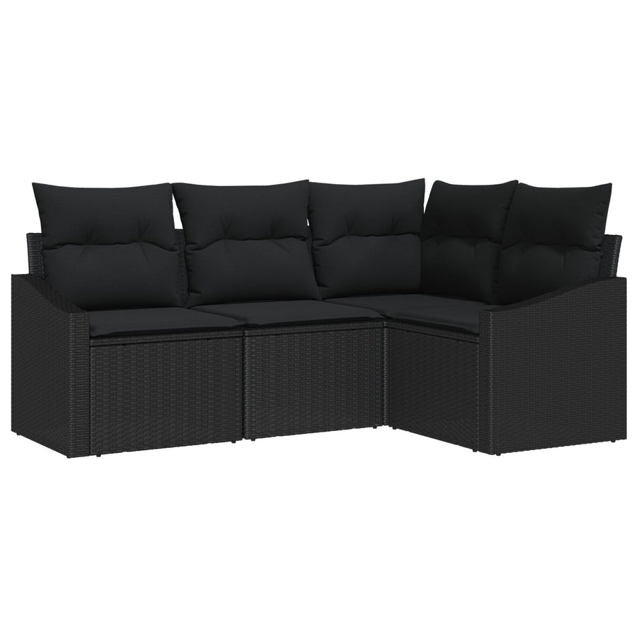 Tuinbank Set Set Van 4 Zwart Rattan, Polyester, Staal