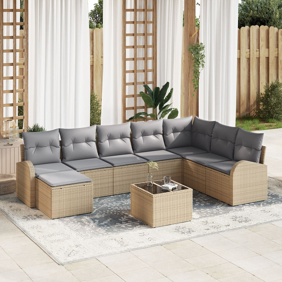 Tuin Sofa Set Set Van 9 Beige Rattan Tuin Sofa Set Rechthoekig